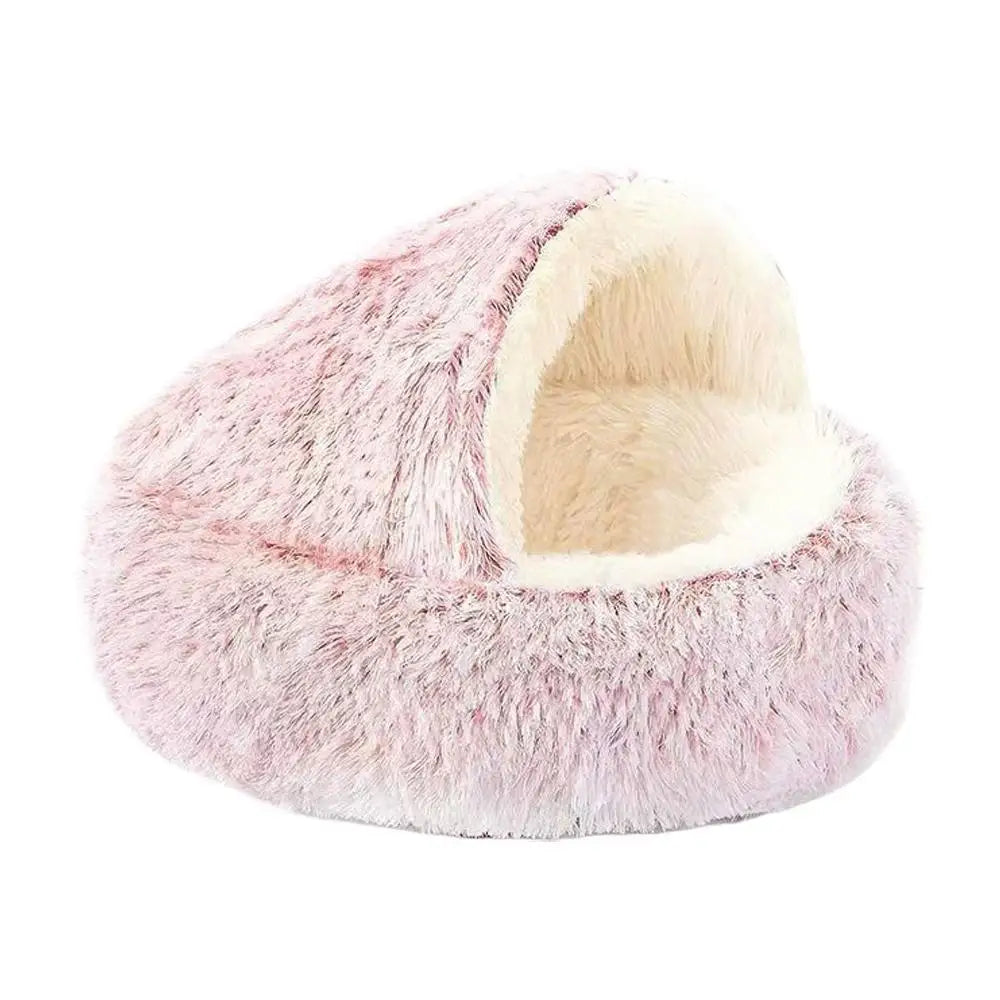 Semi Enclosed Winter Cat Bed – Warm Fluffy Washable Cat Cave Sleeping Bag for Kittens and Puppies