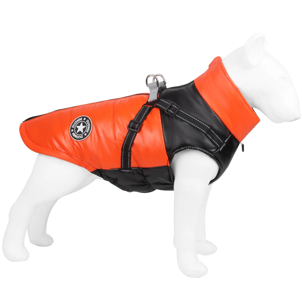 Waterproof Warm Dog Harness Jacket – Winter Cotton Coat for Small and Large Dogs