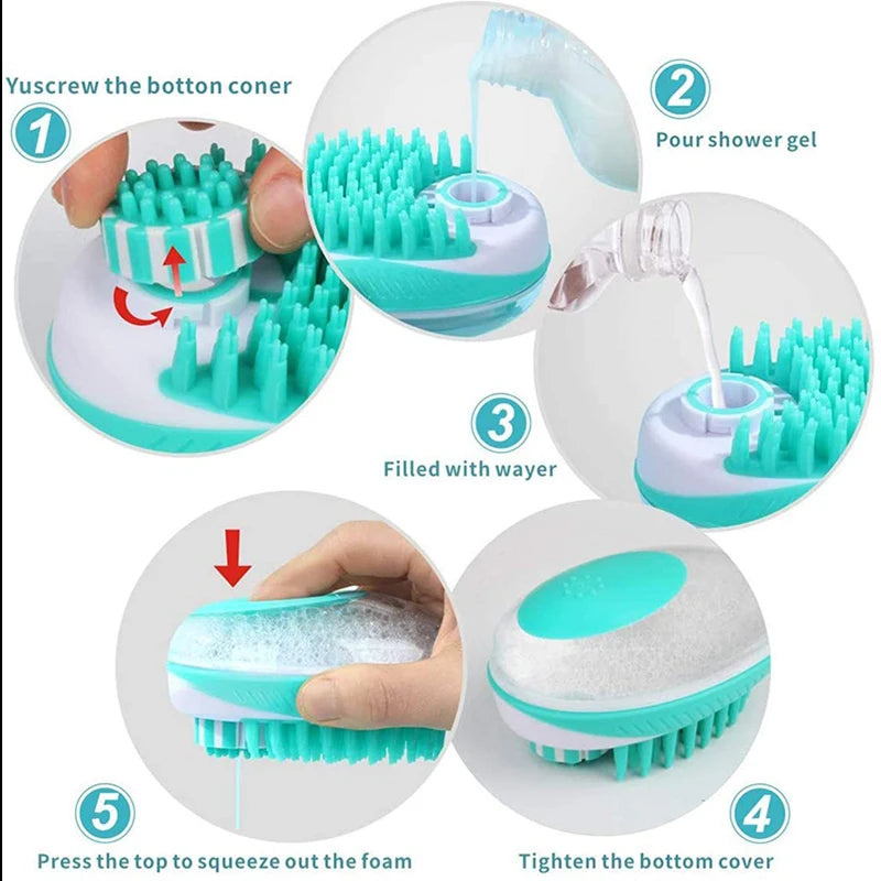 2 in 1 Pet Bath Brush – Soft Silicone Massage Comb for Dog and Cat Grooming