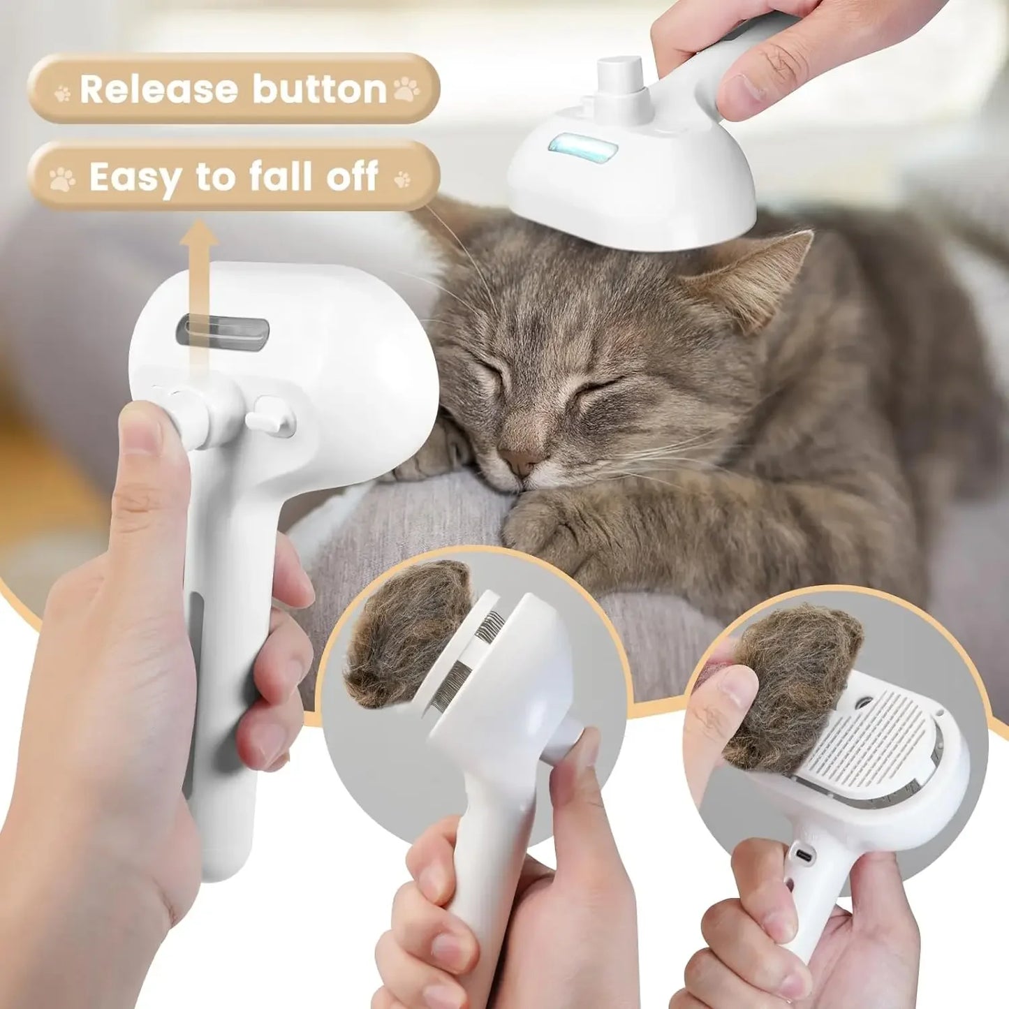 3 in 1 Electric Pet Hair Brush – Steam Spray Massage Comb for Dogs and Cats Hair Removal