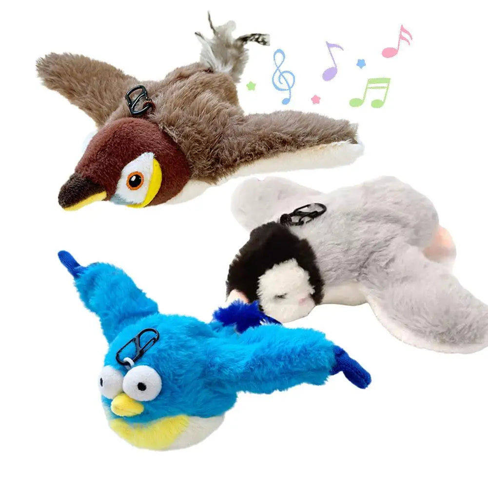 Interactive Cat Toys Rechargeable Flying Bird Wings Cat Toy Stimulating Play Touch Activated Plush Pet Cat Toy