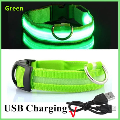 USB Rechargeable LED Dog Collar – Adjustable Luminous Safety Light Collar for Dogs and Cats