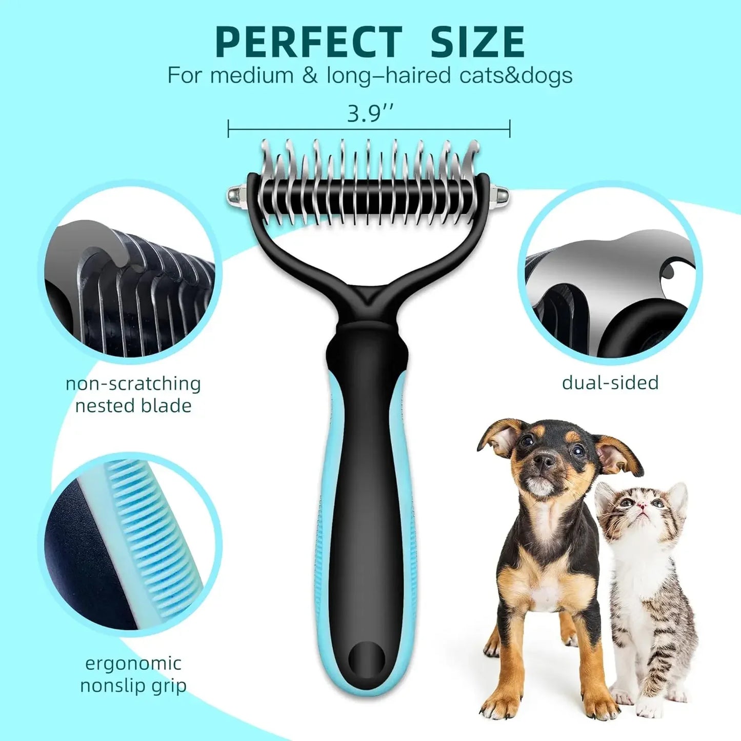 Double Sided Pet Grooming Brush – Stainless Steel Deshedding Comb for Dogs and Cats