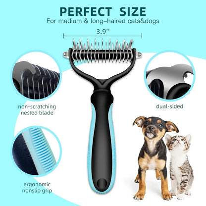 Double Sided Pet Grooming Brush – Stainless Steel Deshedding Comb for Dogs and Cats