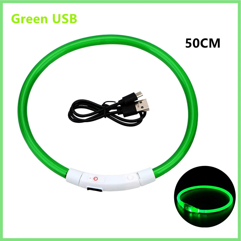 USB Rechargeable LED Dog Collar – Adjustable Luminous Safety Light Collar for Dogs and Cats