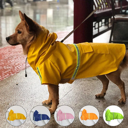 Cape Style Reflective Dog Raincoat – Waterproof Windproof Hooded Coat for Large Dogs