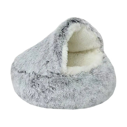 Semi Enclosed Winter Cat Bed – Warm Fluffy Washable Cat Cave Sleeping Bag for Kittens and Puppies