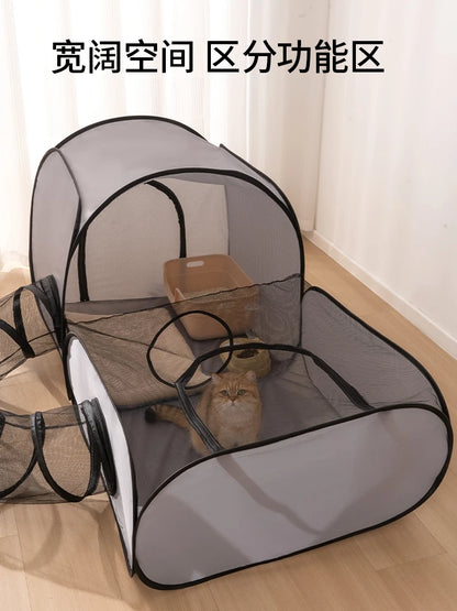Square Gray Cats and Dogs Delivery Room Hard Oxford Cloth with a Play Tunnel Foldable Pets Nest