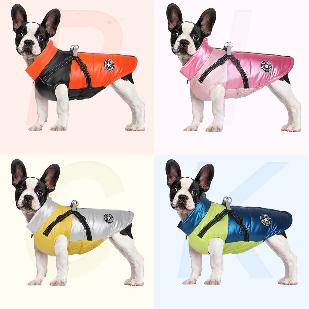 Winter Dog Harness Clothes Waterproof Warm Pet Dog Cotton Coat for Small Large Dogs Jacket French Bulldog Chihuahua Clothing Pug