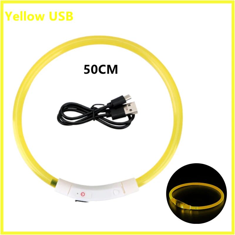 USB Rechargeable LED Dog Collar – Adjustable Luminous Safety Light Collar for Dogs and Cats