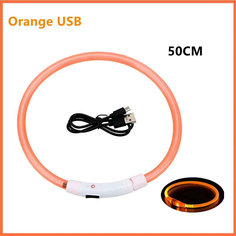 USB Rechargeable LED Dog Collar – Adjustable Luminous Safety Light Collar for Dogs and Cats