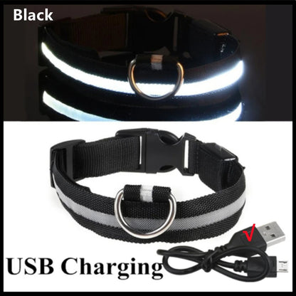 USB Rechargeable LED Dog Collar – Adjustable Luminous Safety Light Collar for Dogs and Cats