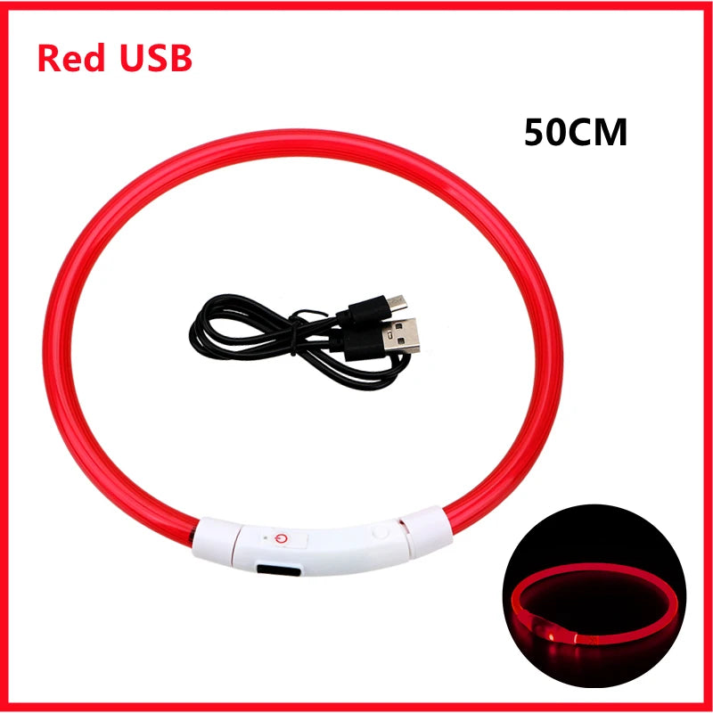 USB Rechargeable LED Dog Collar – Adjustable Luminous Safety Light Collar for Dogs and Cats