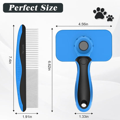 2PCS Self Cleaning Pet Grooming Set – Slicker Brush and Comb for Dogs, Cats and Small Animals