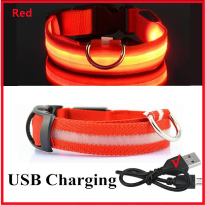 USB Rechargeable LED Dog Collar – Adjustable Luminous Safety Light Collar for Dogs and Cats