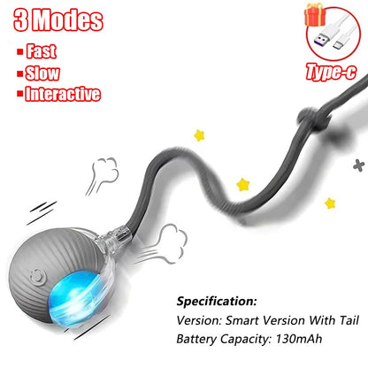 Rechargeable Interactive Cat Ball Toy – Automatic Rolling Smart Pet Toy with Faux Tail for Cats and Dogs