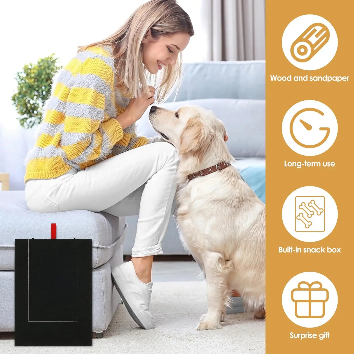 Dog Nail Scratching Board with Snack Box – Wooden Nail File Toy for Pet Grooming