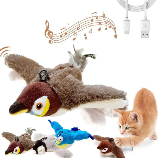 Interactive Cat Toys Rechargeable Flying Bird Wings Cat Toy Stimulating Play Touch Activated Plush Pet Cat Toy