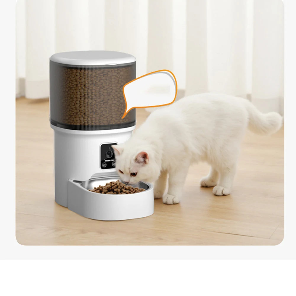 4L WIFI Button Automatic Cat Feeder Intelligent Cat and Dog Pet Feeder Smart Pet Cat Food Dispenser Pet Feeder(No 5V 1A plug)