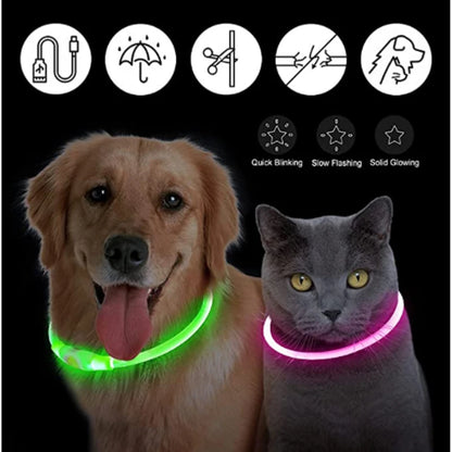 USB Rechargeable LED Dog Collar – Adjustable Luminous Safety Light Collar for Dogs and Cats