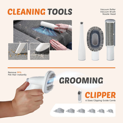 2.5L Pet Grooming Vacuum Kit – Cordless Low Noise Dog Clippers with 5 Tools and 3 Suction Modes