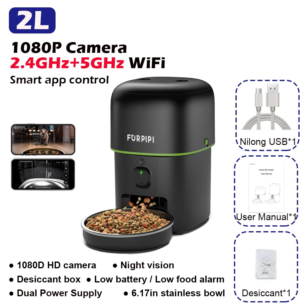 1080P HD Camera Automatic Cat Feeder with 5GWiFi Tuya Pet Cat Smart Food Kibble Dispenser Auto Feeder For Cats Dog Accessories