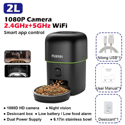 1080P HD Camera Automatic Cat Feeder with 5GWiFi Tuya Pet Cat Smart Food Kibble Dispenser Auto Feeder For Cats Dog Accessories