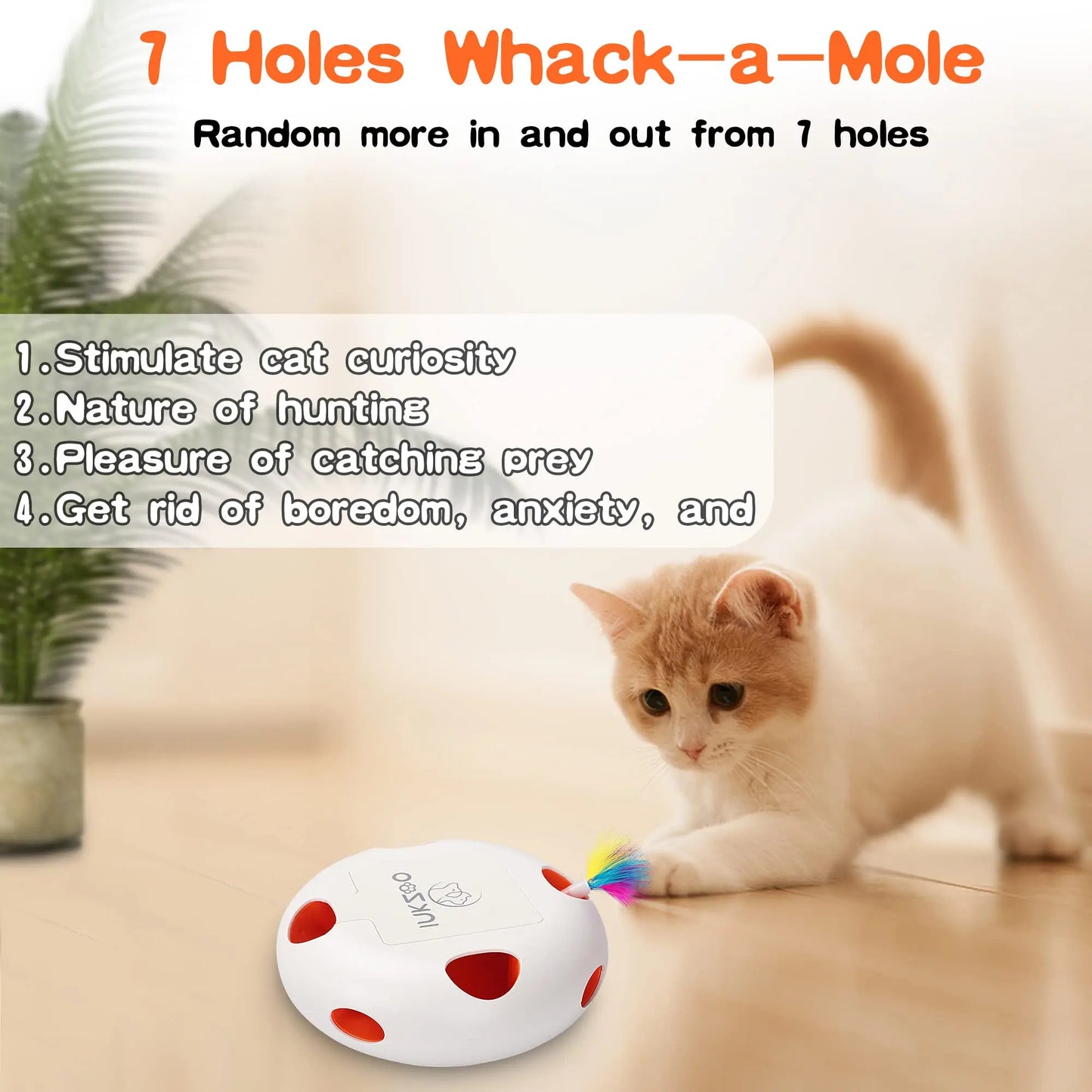Interactive Cat Whack A Mole Toy – Automatic 7 Hole Mouse Game for Indoor Cats