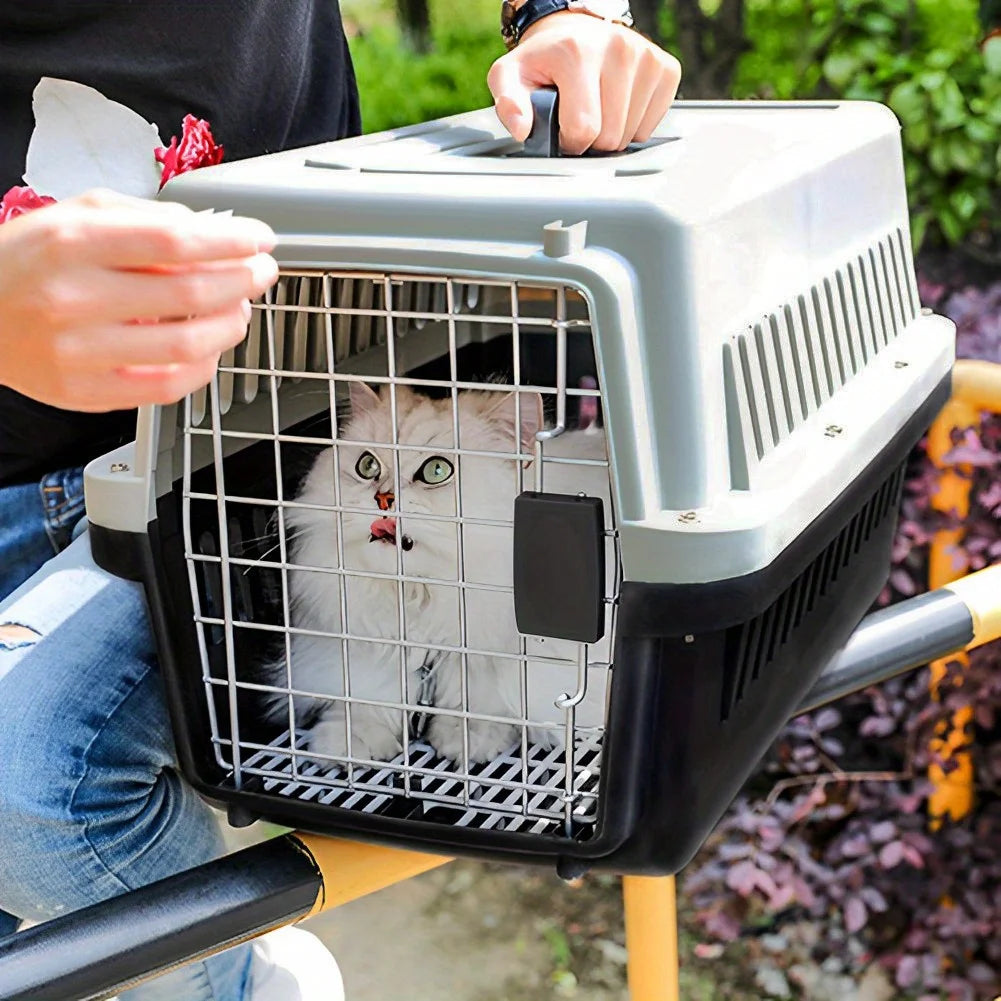 Portable Pet Carrier Crate – Plastic Travel Kennel for Dogs, Cats, Puppies and Rabbits (48×32×30cm)