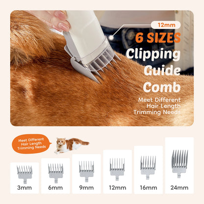 2.5L Pet Grooming Vacuum Kit – Cordless Low Noise Dog Clippers with 5 Tools and 3 Suction Modes