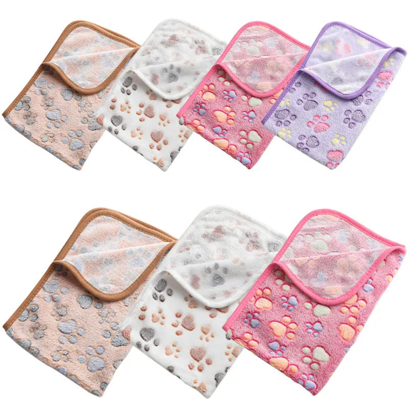 Winter Velvet Pet Sleeping Warm Blanket with Paw/Dot/Bone Pattern, Dog Cat Washing Towel, Fleece Soft Pet Blanket Pet Bed Mat
