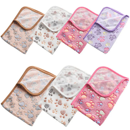 Winter Velvet Pet Sleeping Warm Blanket with Paw/Dot/Bone Pattern, Dog Cat Washing Towel, Fleece Soft Pet Blanket Pet Bed Mat