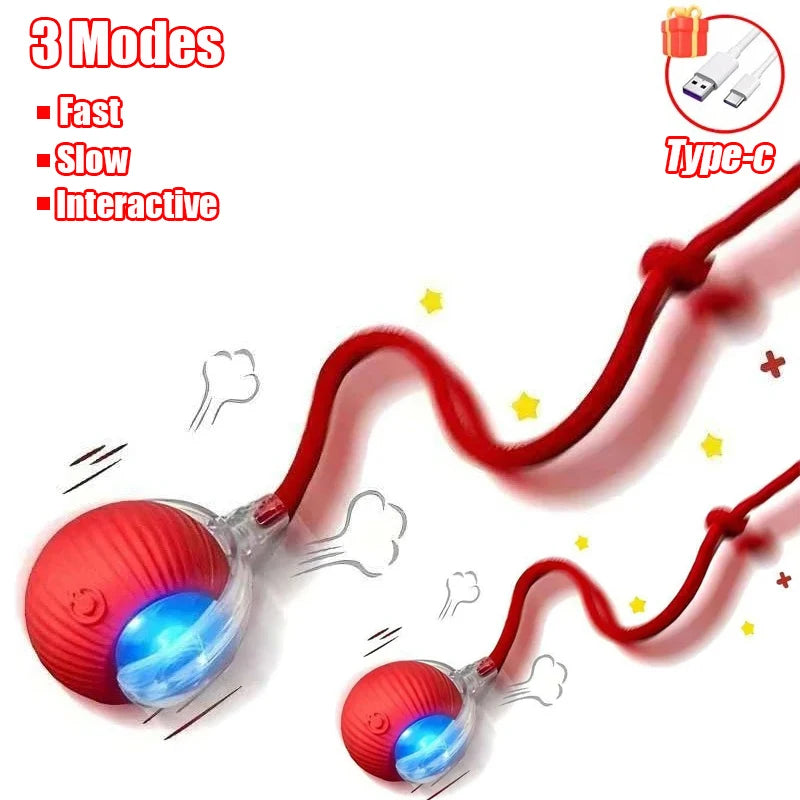 Rechargeable Interactive Cat Ball Toy – Automatic Rolling Smart Pet Toy with Faux Tail for Cats and Dogs
