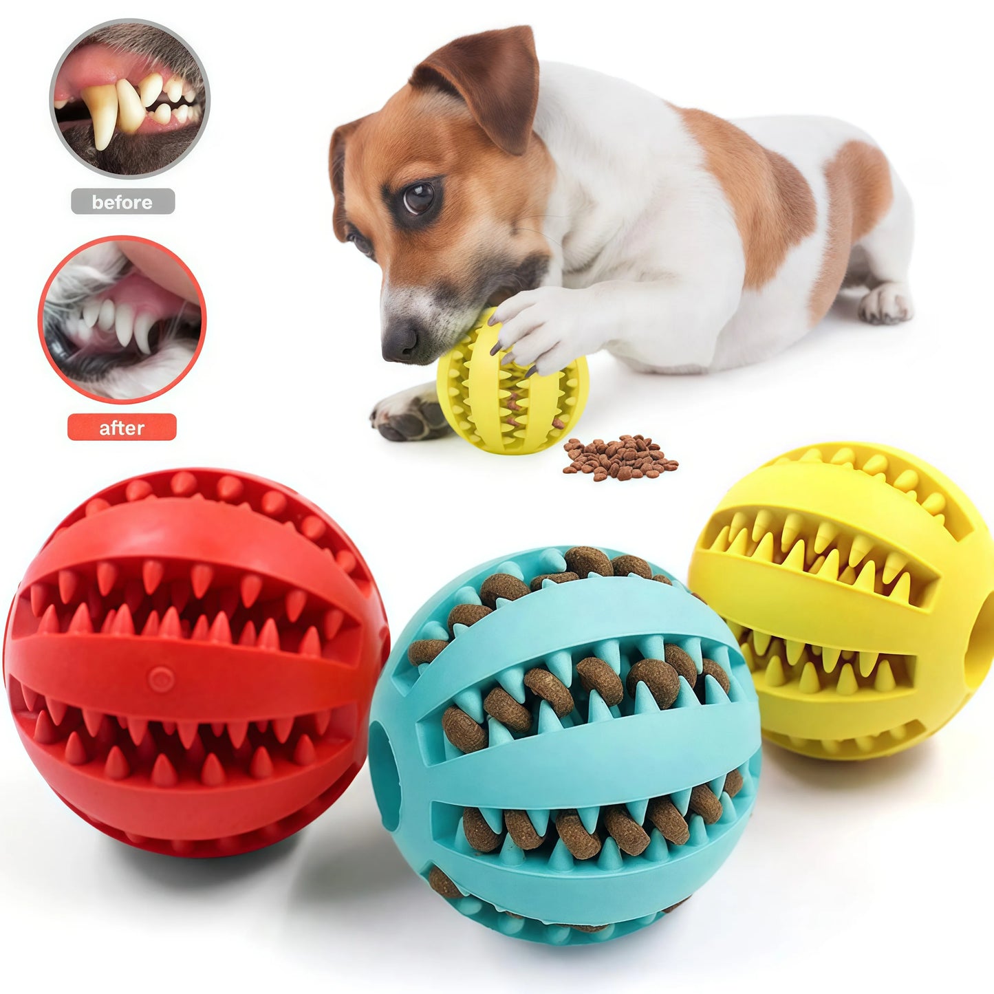 Interactive Rubber Dog Toy Ball – Chewable Silicone Treat Feeder for Dogs and Cats