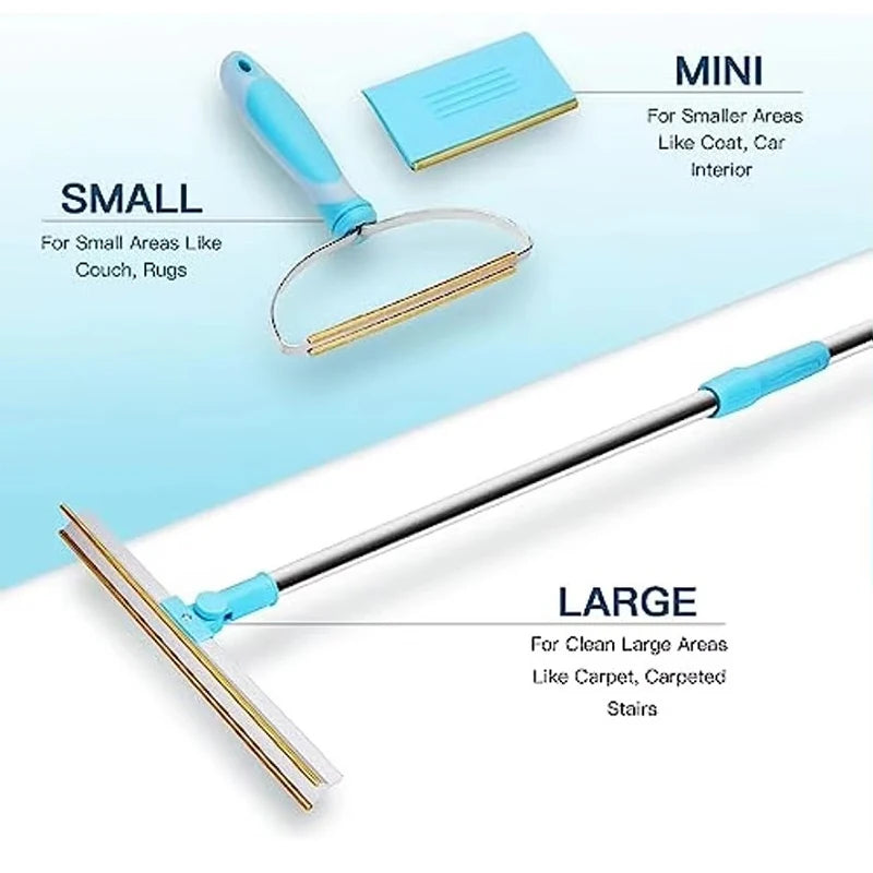Pet Hair Remover Tool Set – Telescopic Handle Carpet Rake for Dog and Cat Hair Removal
