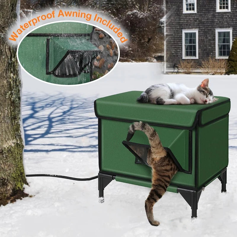 Outdoor Waterproof Cat House Warm Heated Winter Cat House Insulated Outside Foldable Cats Nest Tent Sleeping Extra Large Pet