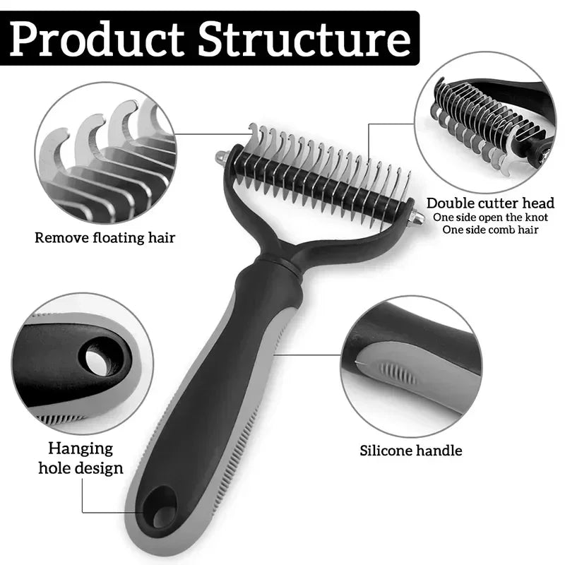 Double Sided Pet Grooming Brush – Stainless Steel Deshedding Comb for Dogs and Cats