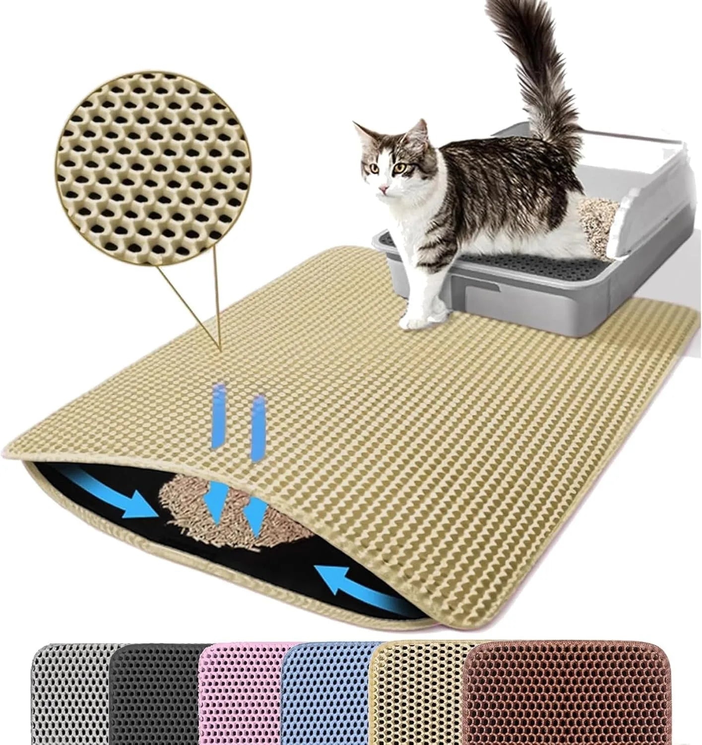 Double Layer Cat Litter Mat – Waterproof Non Slip Pet Litter Box Mat for Cats