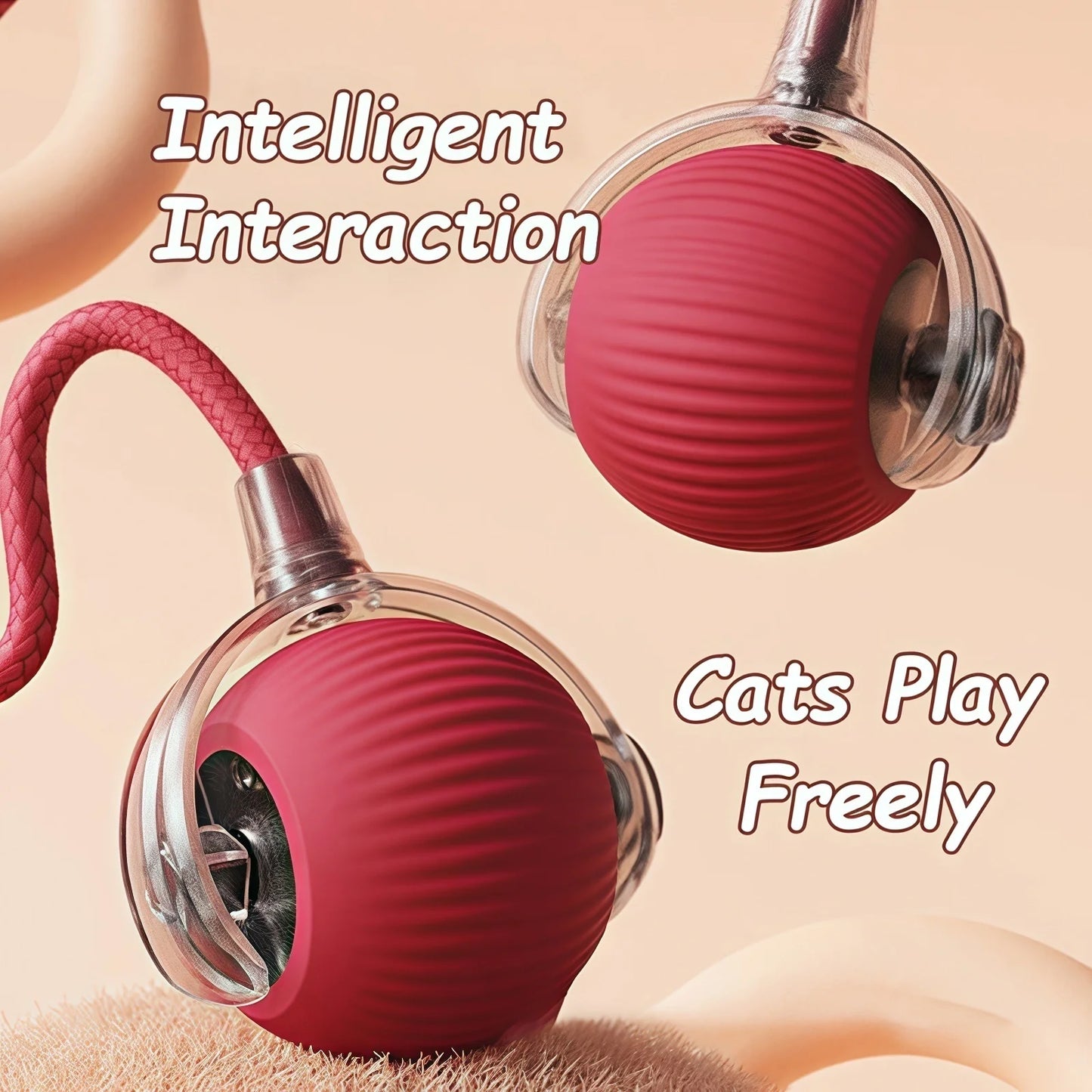 Rechargeable Interactive Cat Ball Toy – Automatic Rolling Smart Pet Toy with Faux Tail for Cats and Dogs