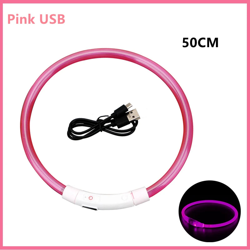 USB Rechargeable LED Dog Collar – Adjustable Luminous Safety Light Collar for Dogs and Cats