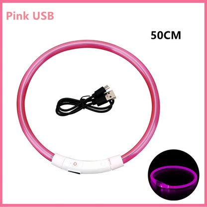 USB Rechargeable LED Dog Collar – Adjustable Luminous Safety Light Collar for Dogs and Cats
