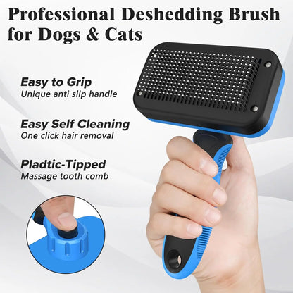 2PCS Self Cleaning Pet Grooming Set – Slicker Brush and Comb for Dogs, Cats and Small Animals