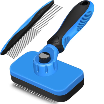 2PCS Self Cleaning Pet Grooming Set – Slicker Brush and Comb for Dogs, Cats and Small Animals