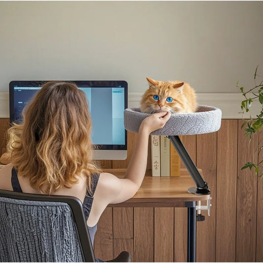 Desktop Cat Bed Round Indoor Cats Comfortable Soft Desk Nest Pet Bed for Kitten Adjustable Height Cat Climbing Frame for Desk