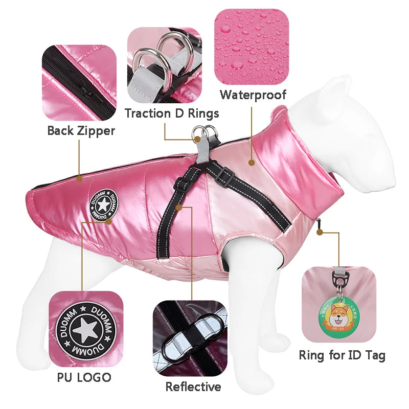 Winter Dog Harness Clothes Waterproof Warm Pet Dog Cotton Coat for Small Large Dogs Jacket French Bulldog Chihuahua Clothing Pug