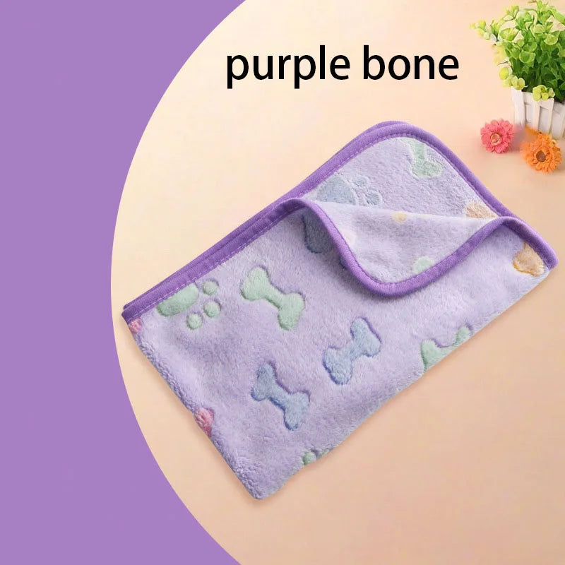 Winter Velvet Pet Sleeping Warm Blanket with Paw/Dot/Bone Pattern, Dog Cat Washing Towel, Fleece Soft Pet Blanket Pet Bed Mat