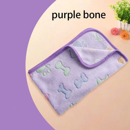 Winter Velvet Pet Sleeping Warm Blanket with Paw/Dot/Bone Pattern, Dog Cat Washing Towel, Fleece Soft Pet Blanket Pet Bed Mat