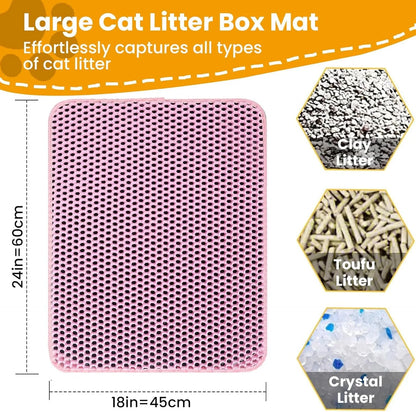 Double Layer Cat Litter Mat – Waterproof Non Slip Pet Litter Box Mat for Cats