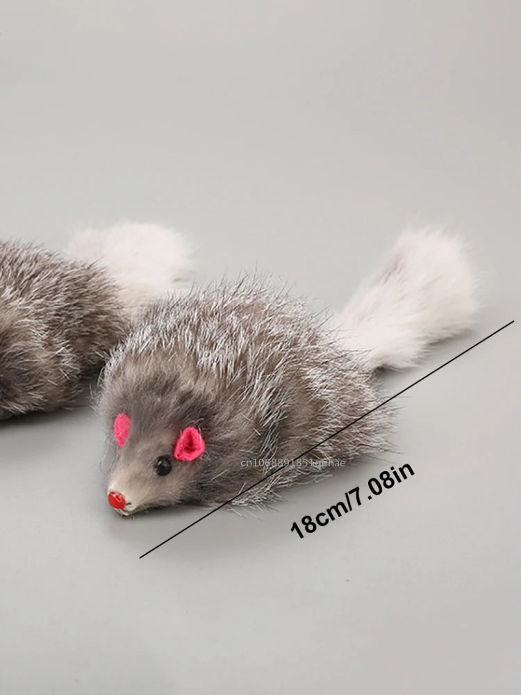 Cat Mice Toys False Mouse Cat Toy Long Tail Mice Soft Real Rabbit Fur Toy For Cats Plush Rat Playing Chew Toy Pet Supplies