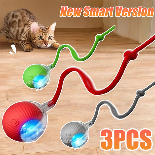 Rechargeable Interactive Cat Ball Toy – Automatic Rolling Smart Pet Toy with Faux Tail for Cats and Dogs